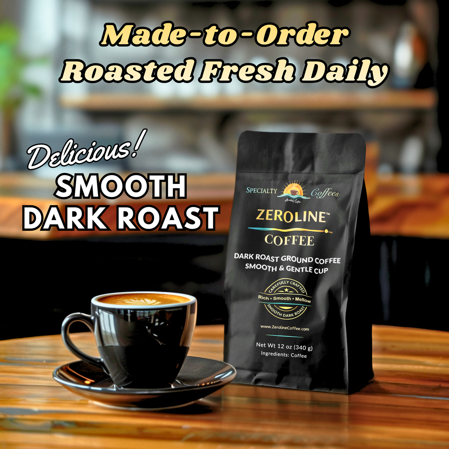 Low Acid Coffee, Stomach-Friendly, Ultra Low Acid, Non-GMO, Fresh Roasted to Order, Dark Roast, Specialty-Grade Coffee, 12 oz